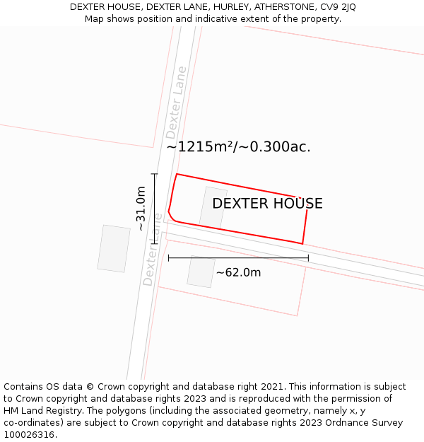 DEXTER HOUSE, DEXTER LANE, HURLEY, ATHERSTONE, CV9 2JQ: Plot and title map