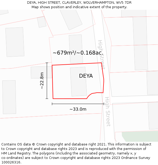 DEYA, HIGH STREET, CLAVERLEY, WOLVERHAMPTON, WV5 7DR: Plot and title map