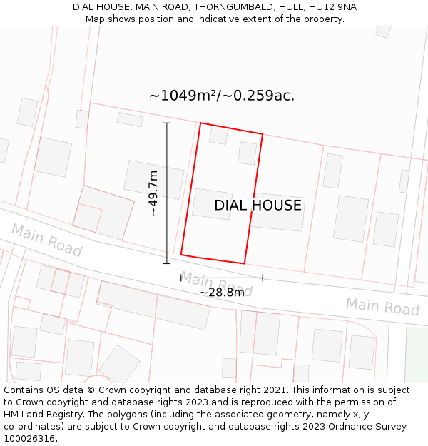 DIAL HOUSE, MAIN ROAD, THORNGUMBALD, HULL, HU12 9NA: Plot and title map
