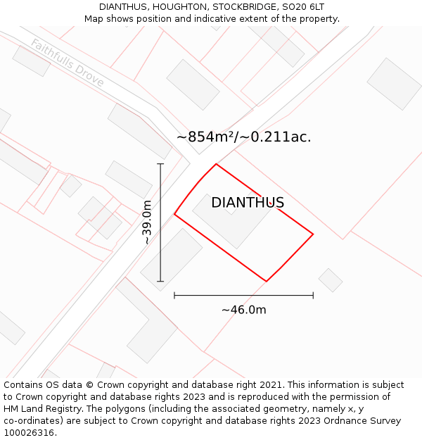 DIANTHUS, HOUGHTON, STOCKBRIDGE, SO20 6LT: Plot and title map