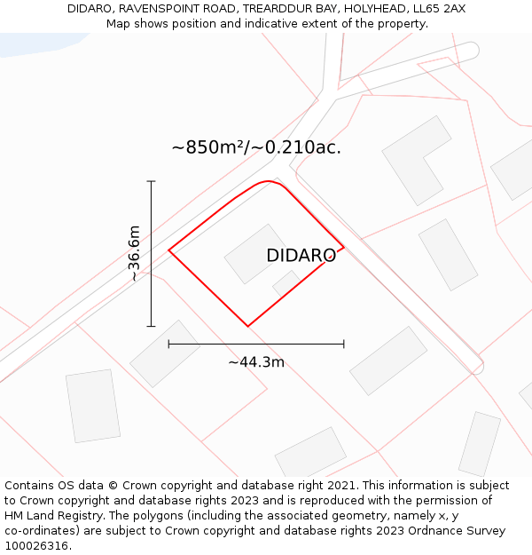 DIDARO, RAVENSPOINT ROAD, TREARDDUR BAY, HOLYHEAD, LL65 2AX: Plot and title map