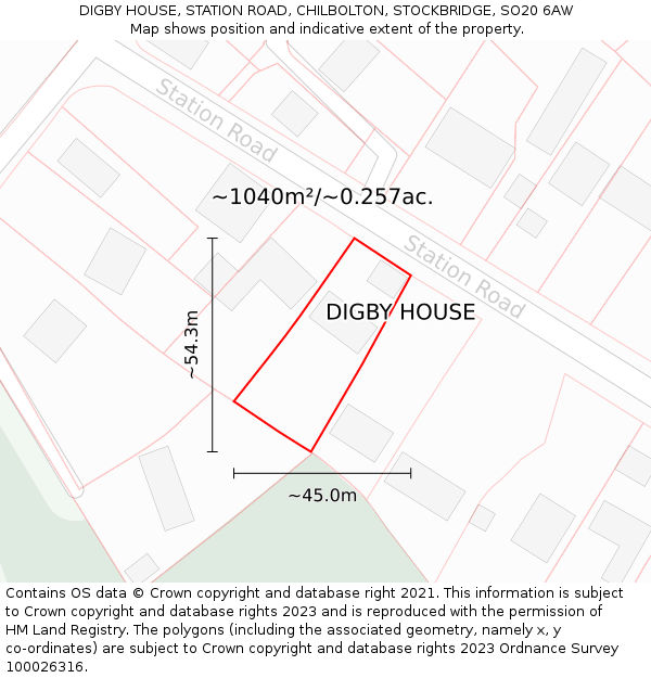 DIGBY HOUSE, STATION ROAD, CHILBOLTON, STOCKBRIDGE, SO20 6AW: Plot and title map