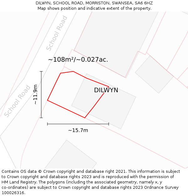 DILWYN, SCHOOL ROAD, MORRISTON, SWANSEA, SA6 6HZ: Plot and title map