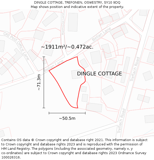 DINGLE COTTAGE, TREFONEN, OSWESTRY, SY10 9DQ: Plot and title map