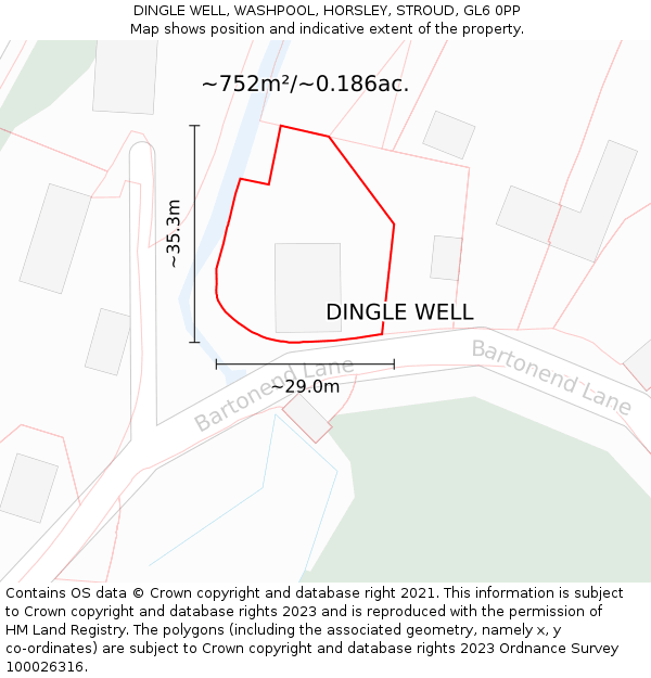 DINGLE WELL, WASHPOOL, HORSLEY, STROUD, GL6 0PP: Plot and title map