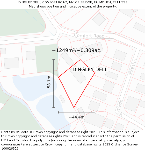 DINGLEY DELL, COMFORT ROAD, MYLOR BRIDGE, FALMOUTH, TR11 5SE: Plot and title map