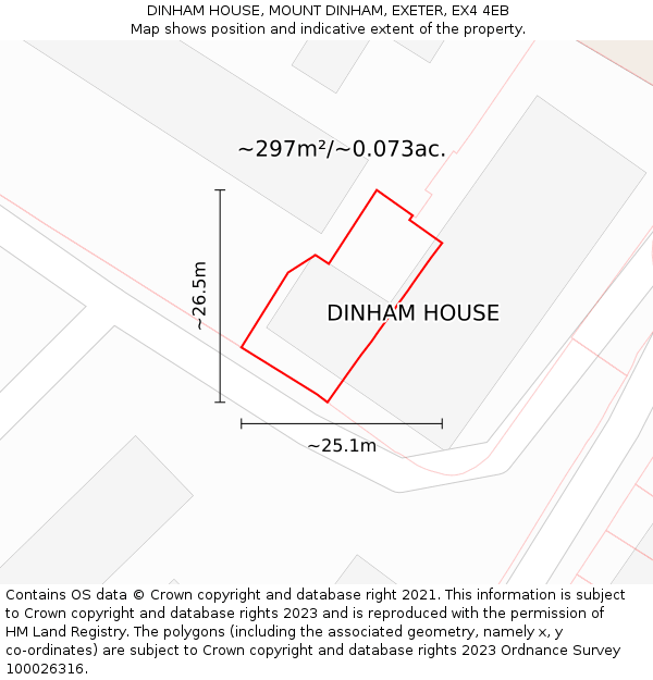 DINHAM HOUSE, MOUNT DINHAM, EXETER, EX4 4EB: Plot and title map