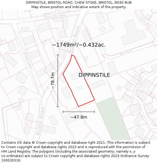 DIPPINSTILE, BRISTOL ROAD, CHEW STOKE, BRISTOL, BS40 8UB: Plot and title map