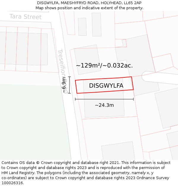 DISGWYLFA, MAESHYFRYD ROAD, HOLYHEAD, LL65 2AP: Plot and title map