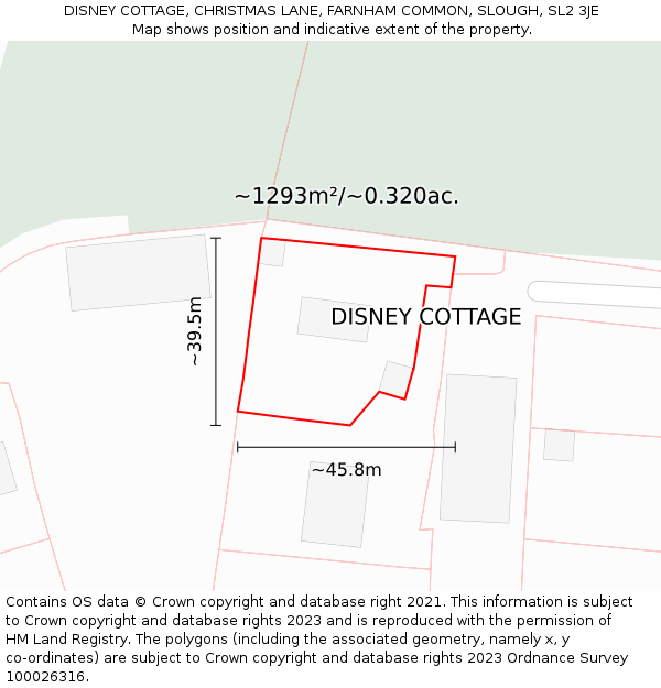 DISNEY COTTAGE, CHRISTMAS LANE, FARNHAM COMMON, SLOUGH, SL2 3JE: Plot and title map