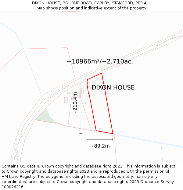 DIXON HOUSE, BOURNE ROAD, CARLBY, STAMFORD, PE9 4LU: Plot and title map