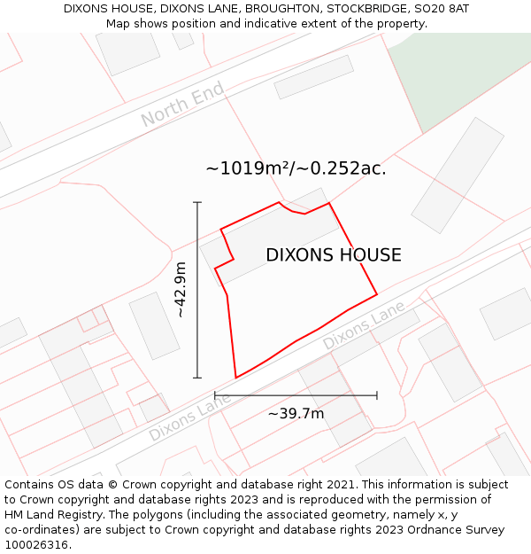 DIXONS HOUSE, DIXONS LANE, BROUGHTON, STOCKBRIDGE, SO20 8AT: Plot and title map