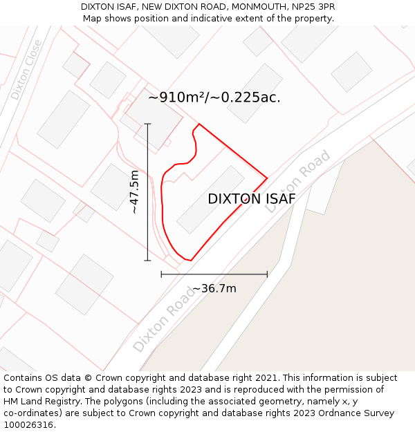DIXTON ISAF, NEW DIXTON ROAD, MONMOUTH, NP25 3PR: Plot and title map