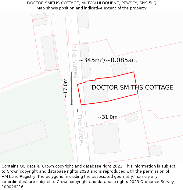 DOCTOR SMITHS COTTAGE, MILTON LILBOURNE, PEWSEY, SN9 5LQ: Plot and title map