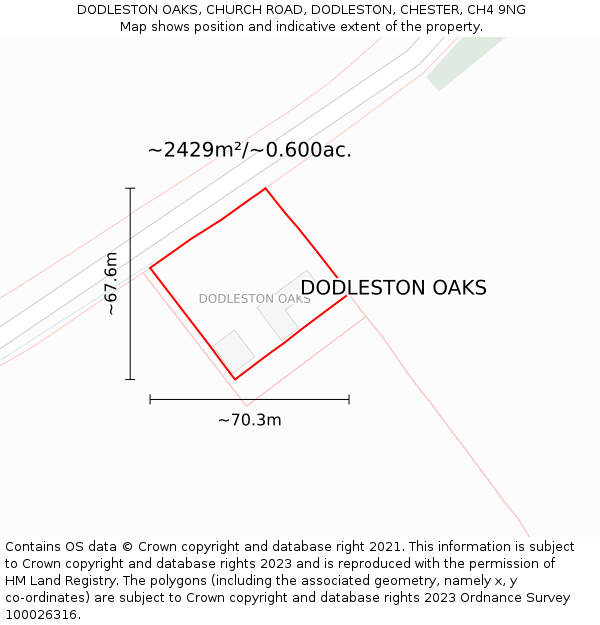 DODLESTON OAKS, CHURCH ROAD, DODLESTON, CHESTER, CH4 9NG: Plot and title map