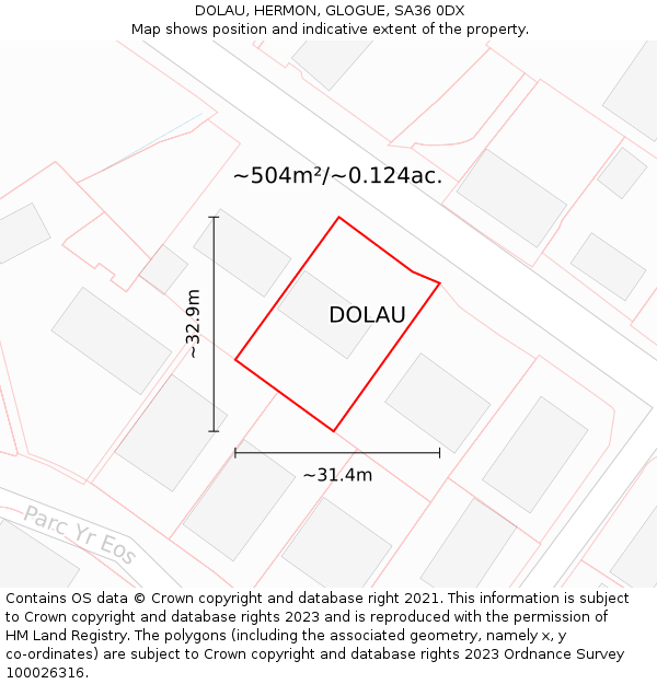 DOLAU, HERMON, GLOGUE, SA36 0DX: Plot and title map