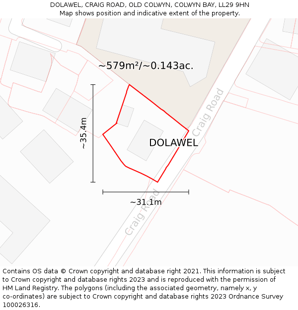 DOLAWEL, CRAIG ROAD, OLD COLWYN, COLWYN BAY, LL29 9HN: Plot and title map