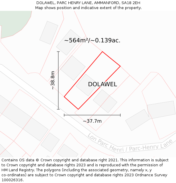 DOLAWEL, PARC HENRY LANE, AMMANFORD, SA18 2EH: Plot and title map