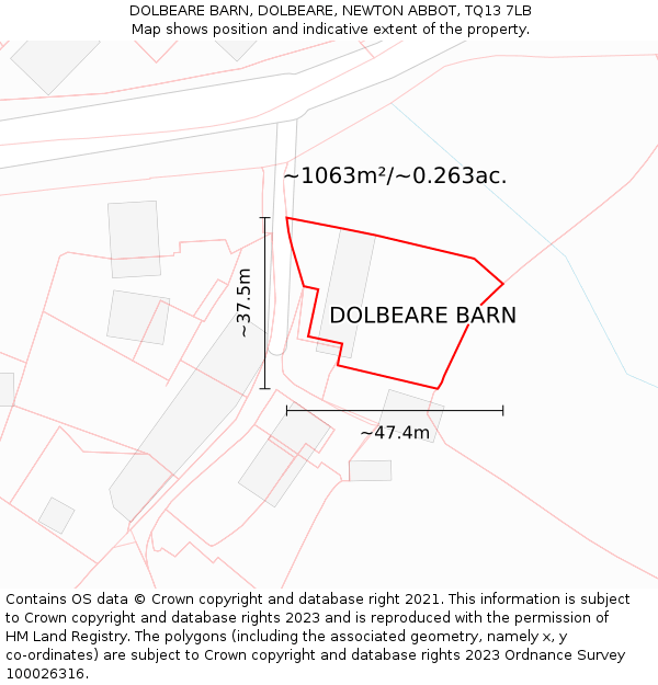 DOLBEARE BARN, DOLBEARE, NEWTON ABBOT, TQ13 7LB: Plot and title map