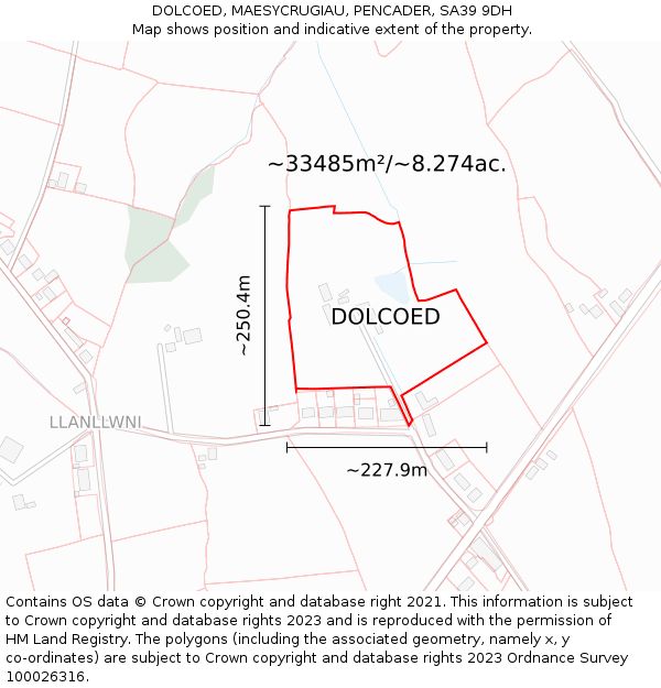 DOLCOED, MAESYCRUGIAU, PENCADER, SA39 9DH: Plot and title map