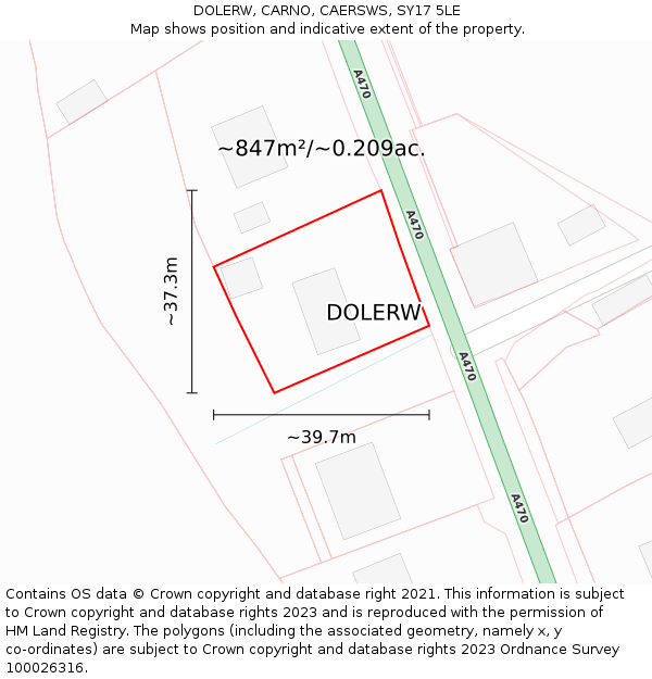 DOLERW, CARNO, CAERSWS, SY17 5LE: Plot and title map