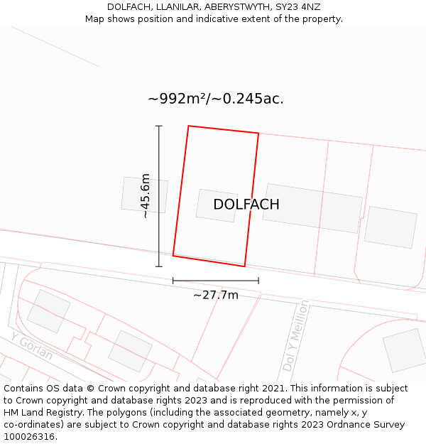 DOLFACH, LLANILAR, ABERYSTWYTH, SY23 4NZ: Plot and title map