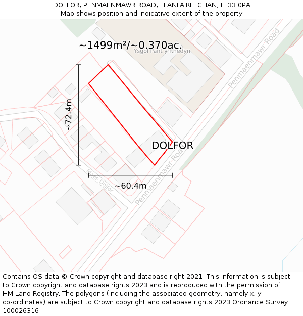 DOLFOR, PENMAENMAWR ROAD, LLANFAIRFECHAN, LL33 0PA: Plot and title map