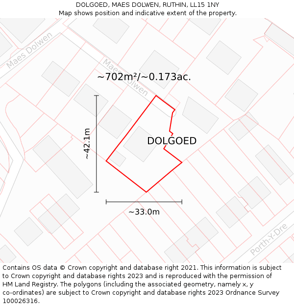 DOLGOED, MAES DOLWEN, RUTHIN, LL15 1NY: Plot and title map