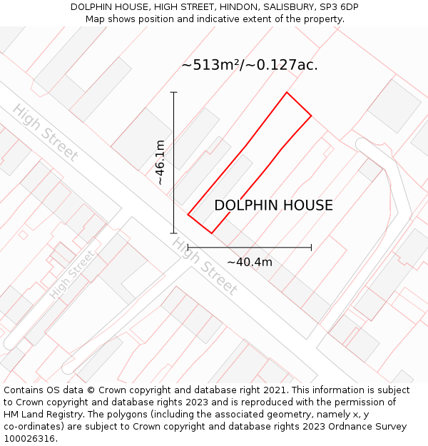 DOLPHIN HOUSE, HIGH STREET, HINDON, SALISBURY, SP3 6DP: Plot and title map