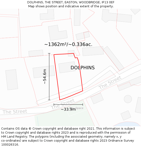 DOLPHINS, THE STREET, EASTON, WOODBRIDGE, IP13 0EF: Plot and title map