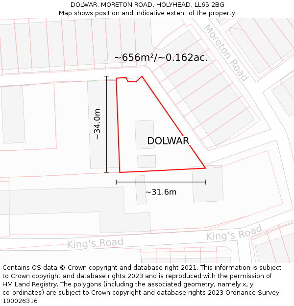 DOLWAR, MORETON ROAD, HOLYHEAD, LL65 2BG: Plot and title map