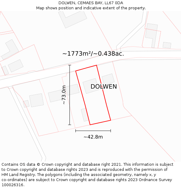 DOLWEN, CEMAES BAY, LL67 0DA: Plot and title map