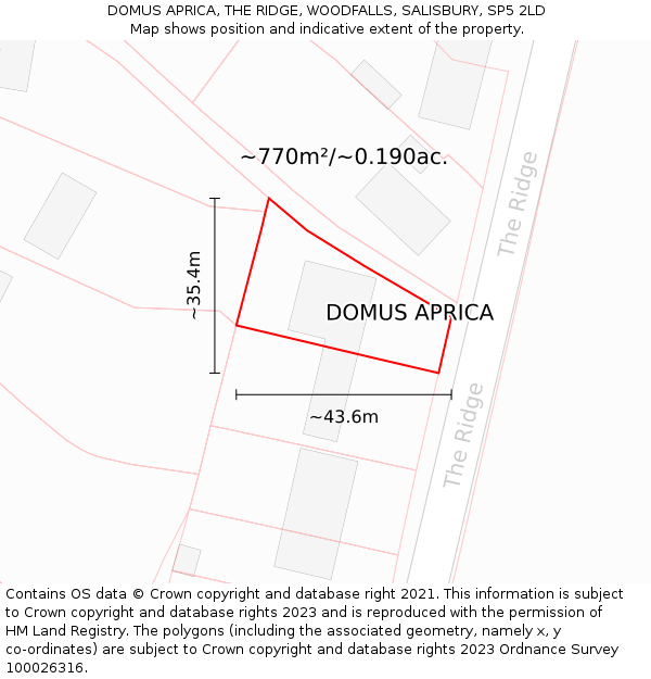 DOMUS APRICA, THE RIDGE, WOODFALLS, SALISBURY, SP5 2LD: Plot and title map