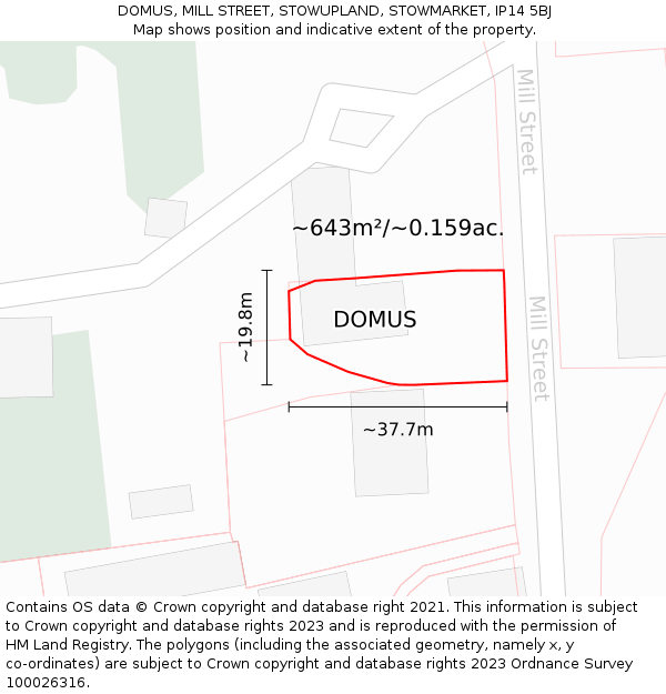 DOMUS, MILL STREET, STOWUPLAND, STOWMARKET, IP14 5BJ: Plot and title map