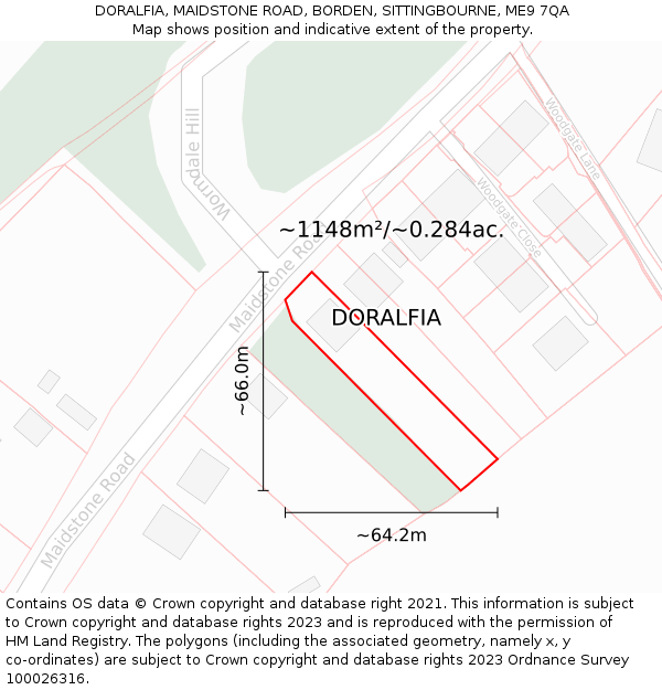 DORALFIA, MAIDSTONE ROAD, BORDEN, SITTINGBOURNE, ME9 7QA: Plot and title map