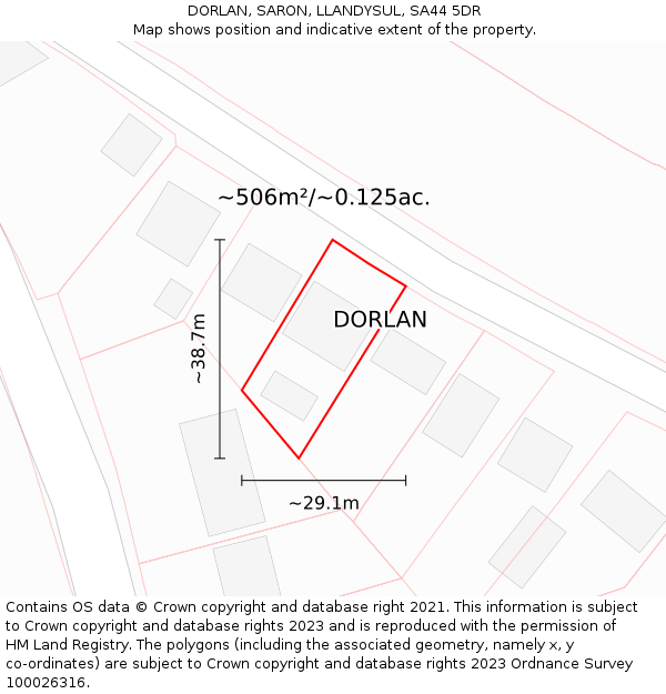 DORLAN, SARON, LLANDYSUL, SA44 5DR: Plot and title map