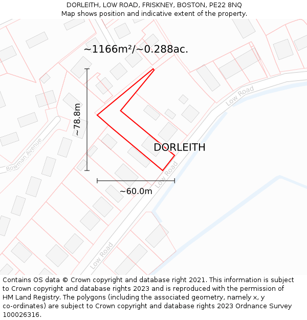 DORLEITH, LOW ROAD, FRISKNEY, BOSTON, PE22 8NQ: Plot and title map