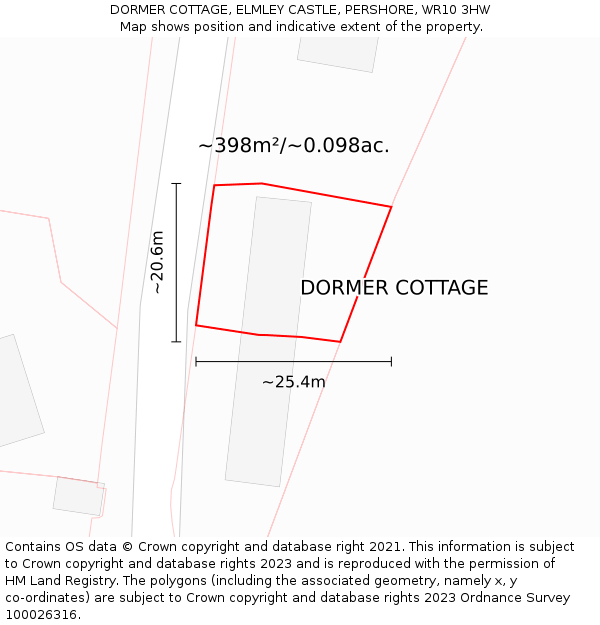 DORMER COTTAGE, ELMLEY CASTLE, PERSHORE, WR10 3HW: Plot and title map