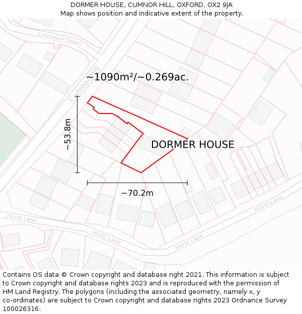 DORMER HOUSE, CUMNOR HILL, OXFORD, OX2 9JA: Plot and title map