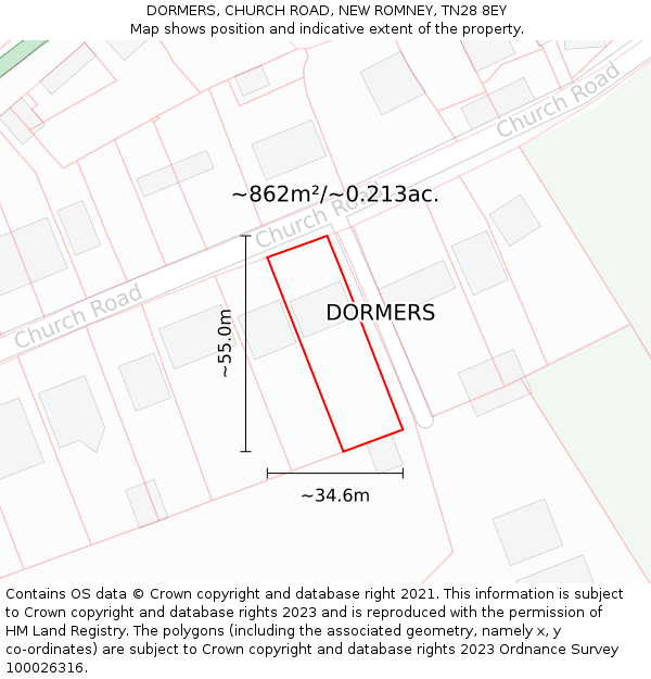 DORMERS, CHURCH ROAD, NEW ROMNEY, TN28 8EY: Plot and title map