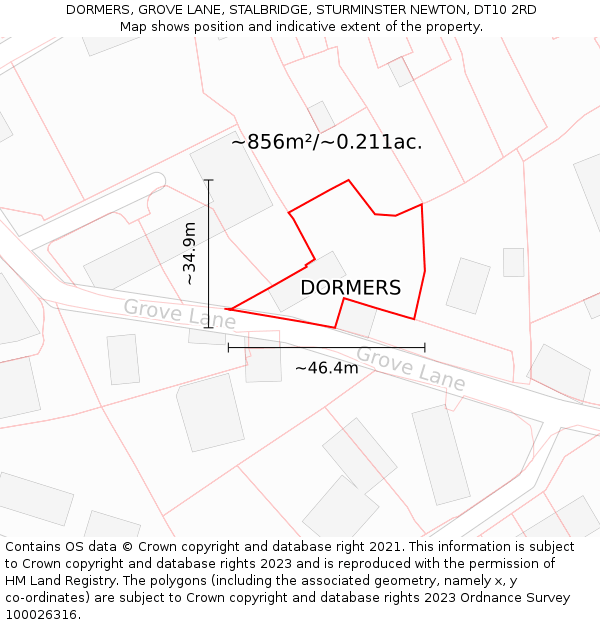 DORMERS, GROVE LANE, STALBRIDGE, STURMINSTER NEWTON, DT10 2RD: Plot and title map