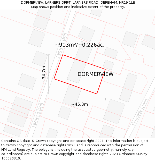 DORMERVIEW, LARNERS DRIFT, LARNERS ROAD, DEREHAM, NR19 1LE: Plot and title map