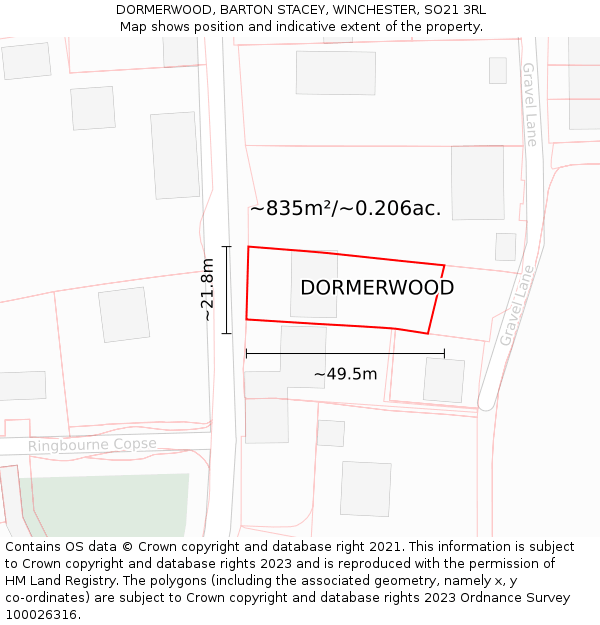 DORMERWOOD, BARTON STACEY, WINCHESTER, SO21 3RL: Plot and title map