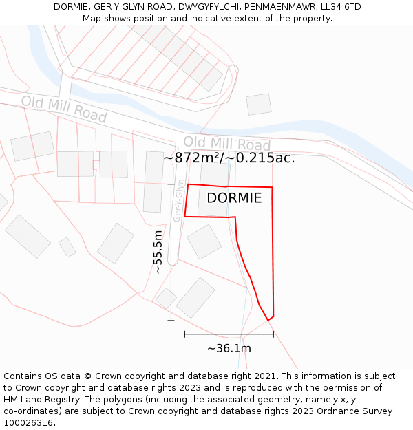 DORMIE, GER Y GLYN ROAD, DWYGYFYLCHI, PENMAENMAWR, LL34 6TD: Plot and title map