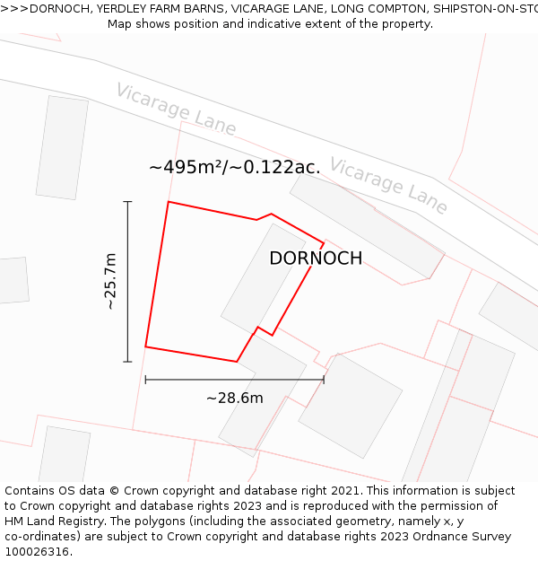 DORNOCH, YERDLEY FARM BARNS, VICARAGE LANE, LONG COMPTON, SHIPSTON-ON-STOUR, CV36 5LH: Plot and title map