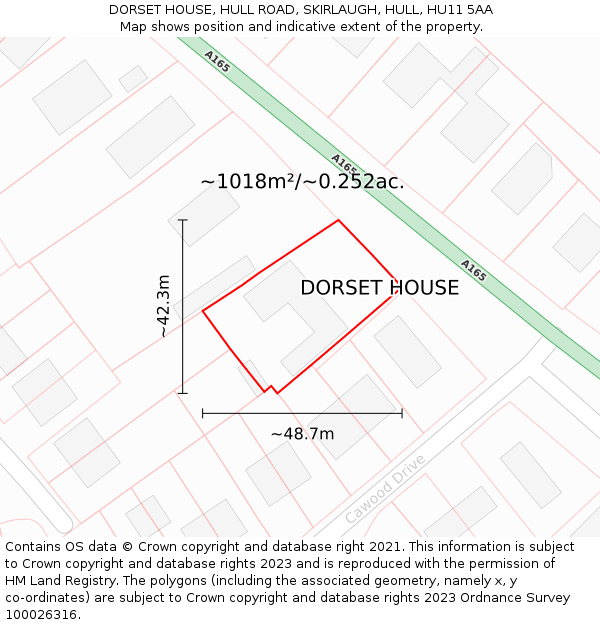 DORSET HOUSE, HULL ROAD, SKIRLAUGH, HULL, HU11 5AA: Plot and title map