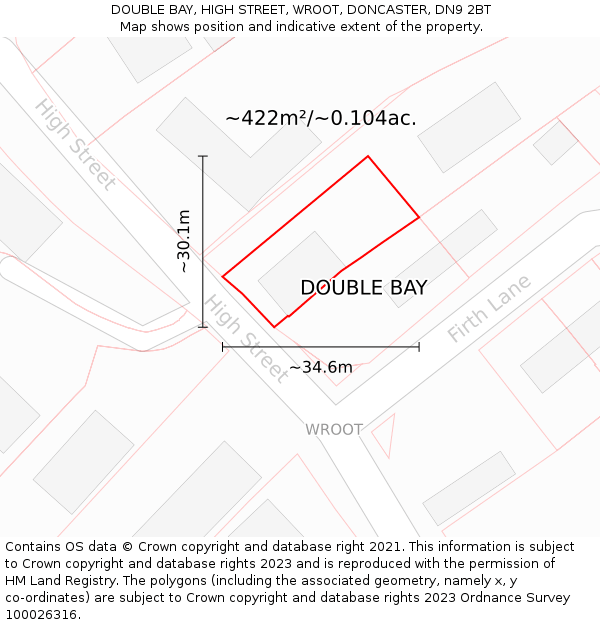 DOUBLE BAY, HIGH STREET, WROOT, DONCASTER, DN9 2BT: Plot and title map