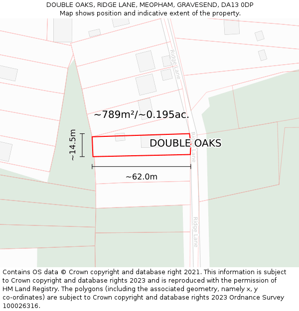 DOUBLE OAKS, RIDGE LANE, MEOPHAM, GRAVESEND, DA13 0DP: Plot and title map