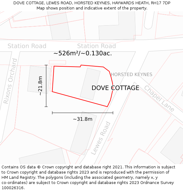 DOVE COTTAGE, LEWES ROAD, HORSTED KEYNES, HAYWARDS HEATH, RH17 7DP: Plot and title map