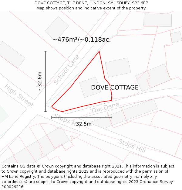 DOVE COTTAGE, THE DENE, HINDON, SALISBURY, SP3 6EB: Plot and title map